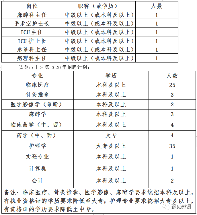 2020河南省平頂山舞鋼市中醫(yī)院公開(kāi)招聘86名專(zhuān)業(yè)技術(shù)人員公告